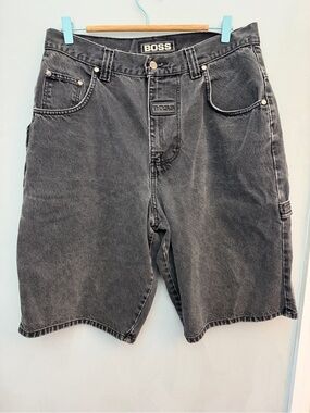 Vintage Y2K Boss Black Denim Shorts, Size 36
